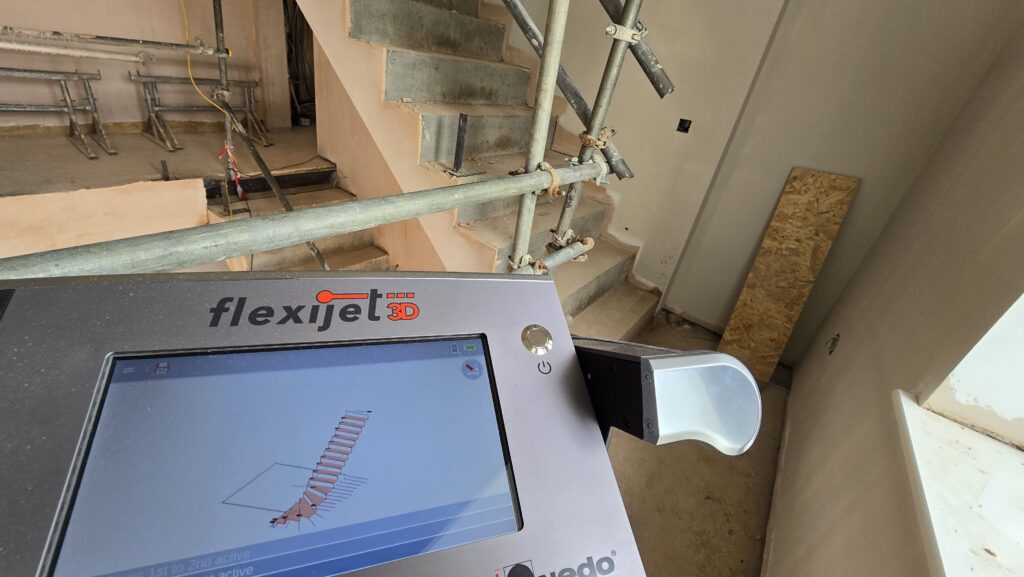 Flexijet digital templating device measuring staircase in house